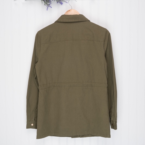Olive Solid Woven Jacket Dual Front Zip - Picture 6 of 8